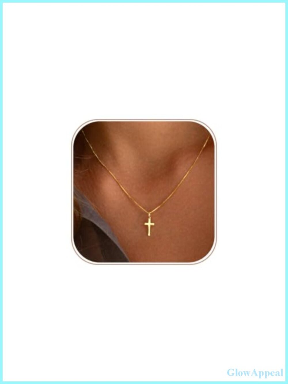 14K Gold Plated Dainty Cross Necklace with Box Chain for Women